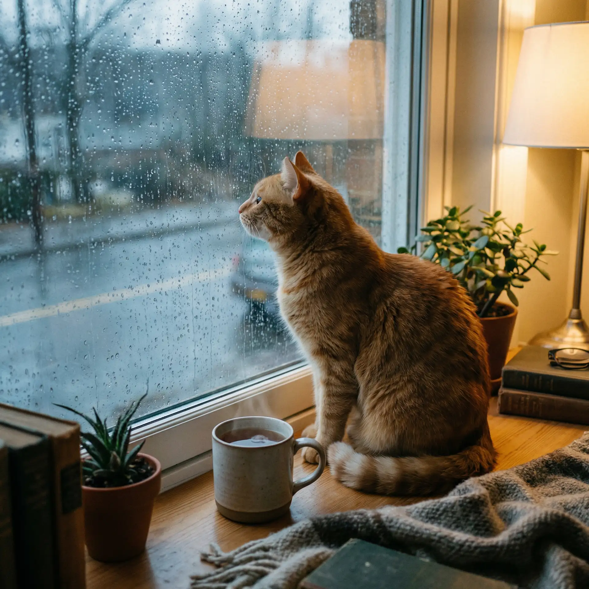 猫咪望着窗外的雨 - 房奴试爱的运动